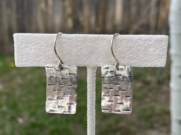 Tooled Silver Rectangle Earrings