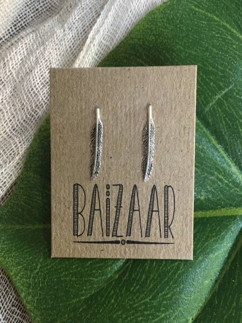Silver Feather Studs