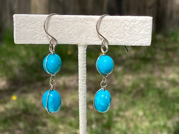 Turquoise Double Ball Drop Earrings