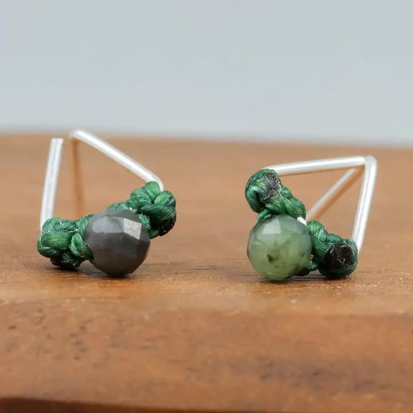 Emerald Triangle on Sterling Silver Earrings