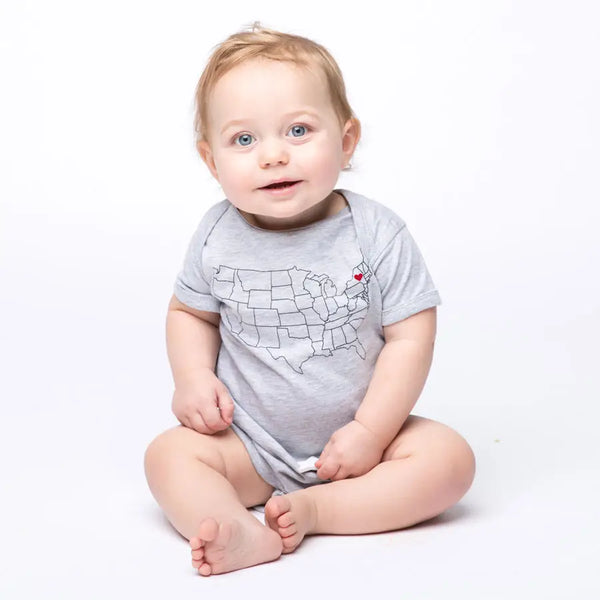 Wyoming Heart Map 3/6 Mo Heather Grey Onesie