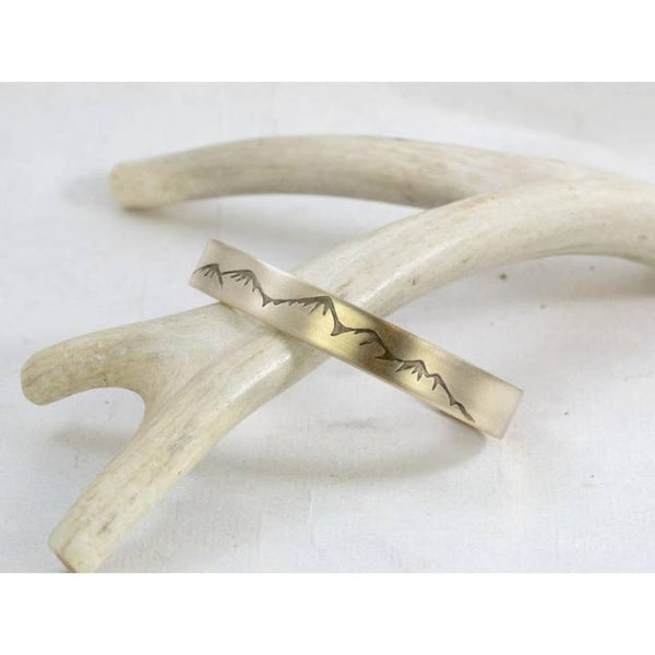 Snowcapped Mountains Antique Brass Bracelet