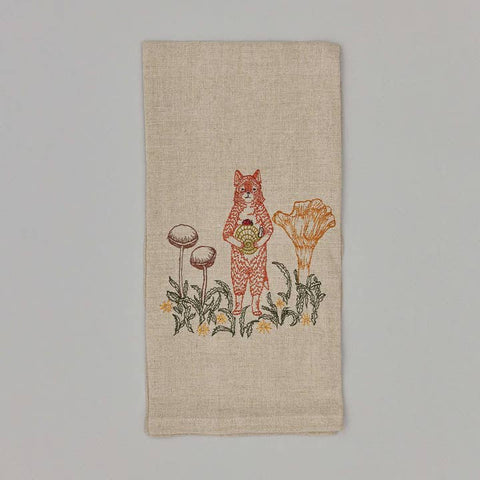 Fox with Mushrooms Tea Towel