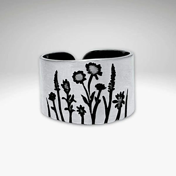 Matte Silver Wildflower Ring