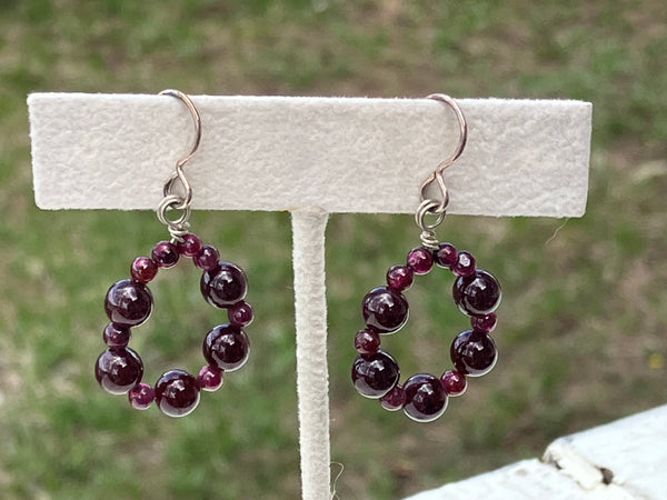 Garnet Bead Loop Earrings