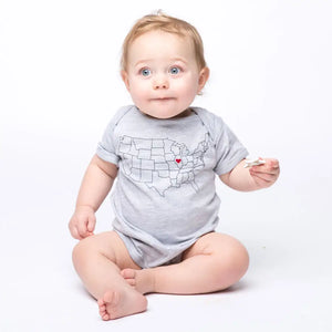 Wyoming Heart Map 3/6 Mo Heather Grey Onesie