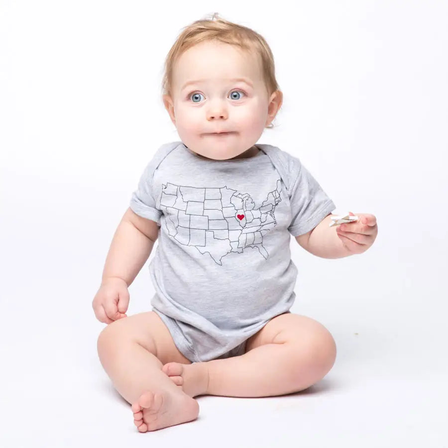 Wyoming Heart Map 6/12 Mo Heather Grey Onesie