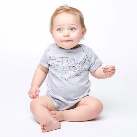 Wyoming Heart Map 6/12 Mo Heather Grey Onesie