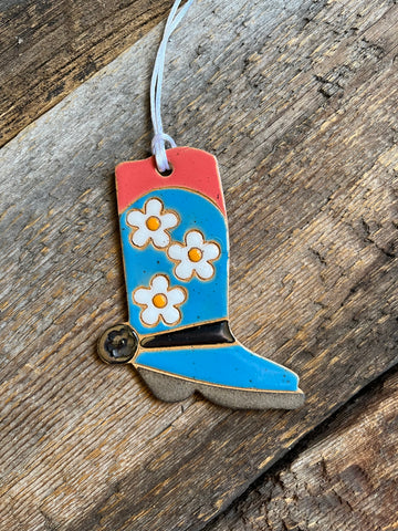 Blue Blossoms Boot Ceramic Ornaments