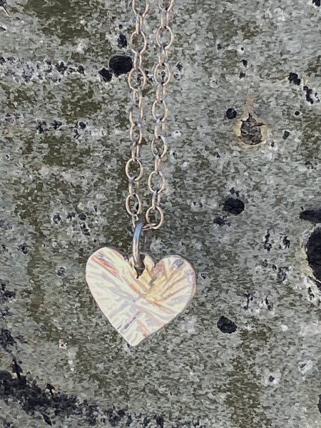 Small Hand Tooled Heart Necklace, Rays