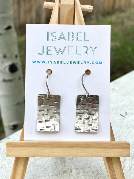 Tooled Silver Rectangle Earrings