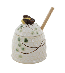 Honey Pot, Stoneware Bee Topped with Dipper