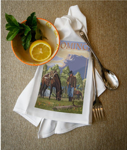 Wyoming Camp Cowboy Spring Tea Towel