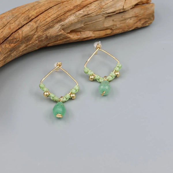 Green Chalcedony Square Earrings