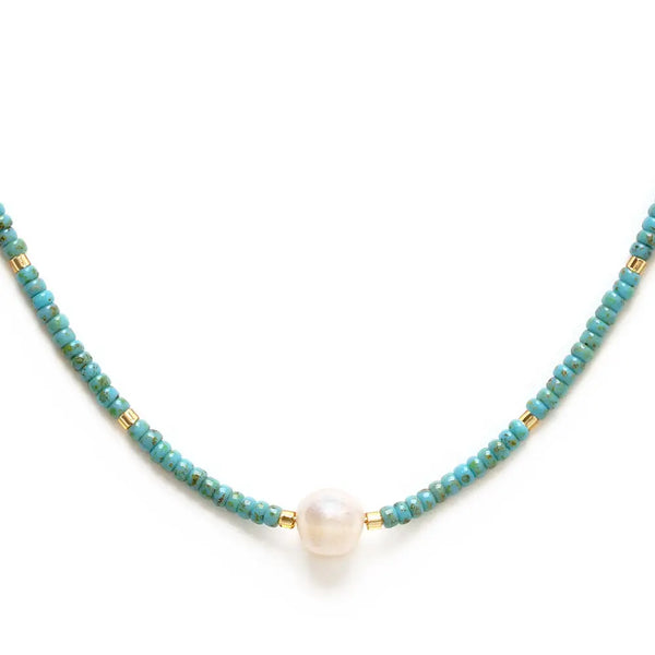 Turquoise Beaded Necklace Gold