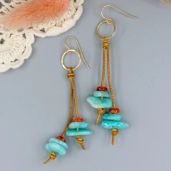 Amazonite Fringe Leather GF Ear Wires Earrings