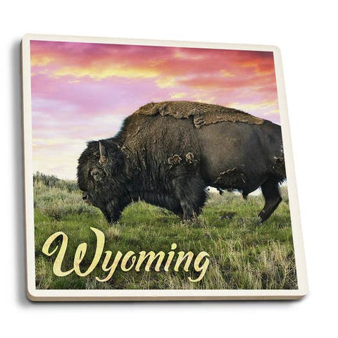 Vivid Wyoming Bison Ceramic Coaster
