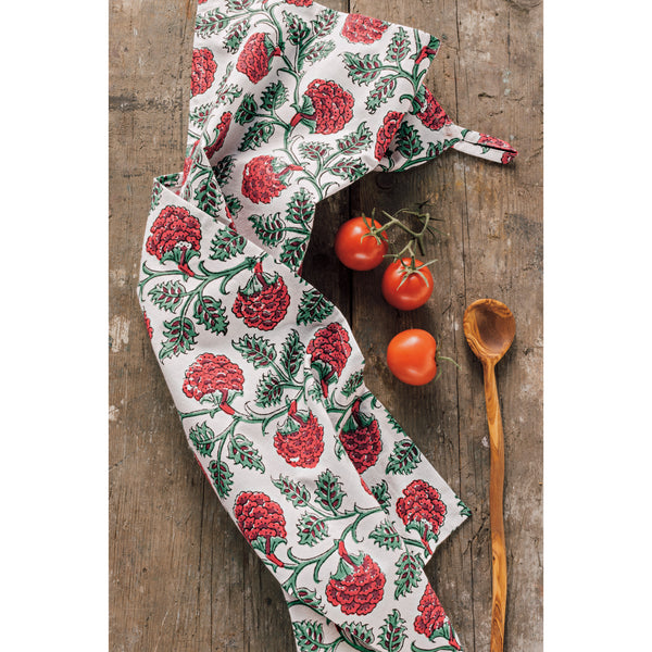 Carnation Block Print Tea Towel