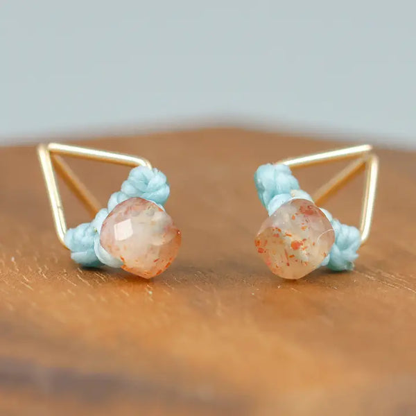 Sunstone Triangle Gold Fill Earrings