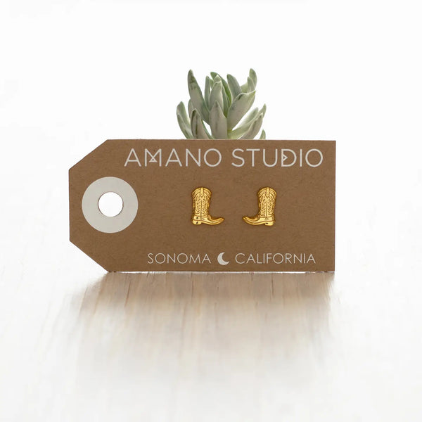Gold Plate Cowboy Boot Stud Earrings