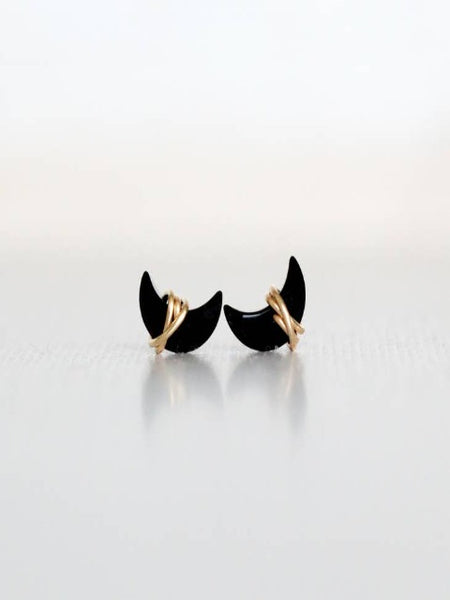 Black Agate GOLD Mini Moonbean Studs