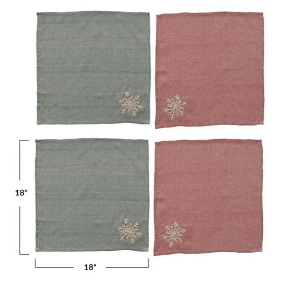 Red and Green with Snowflakes Napkin Set of 4