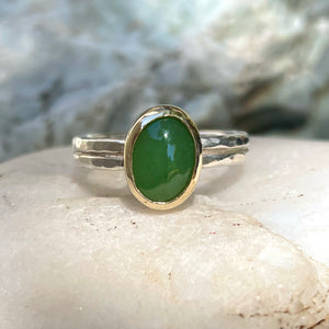 Wyoming Apple Green Jade, Gold and Silver Ring