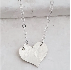 Hammered Heart Silver Necklace