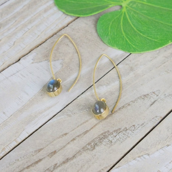 Earrings, Brass & Gemstone Drop