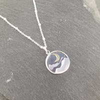 Crescent Moon Above Mountain Circle Necklace