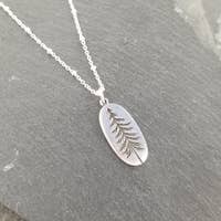 Etched Tree Sterling Silver Oval Pendant Necklace