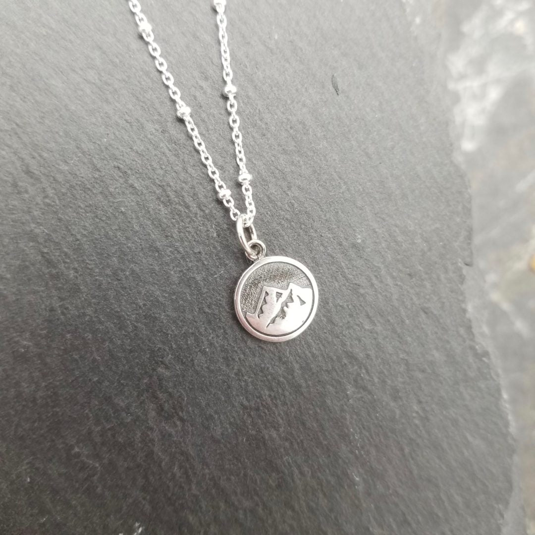 Necklace, Sterling Silver Mountain Earth Pendant