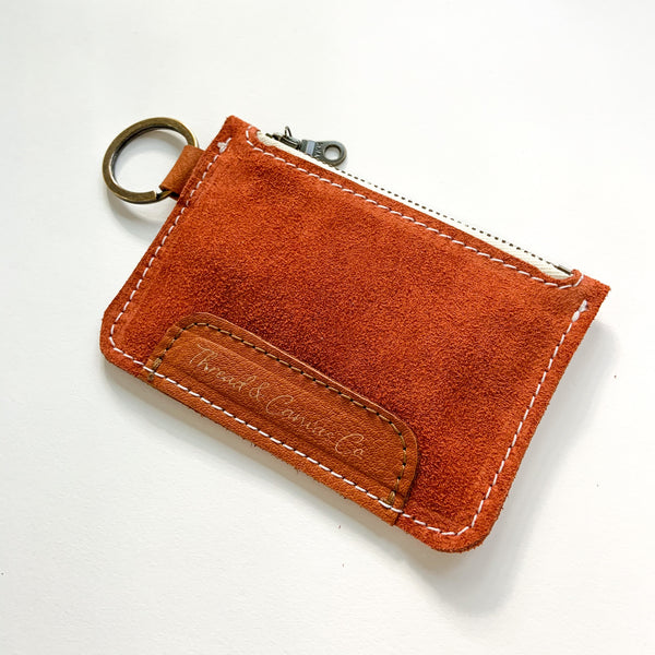Coin Pouch, Suede Rust Red