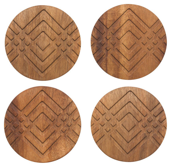 Set of 4 Acacia Wood Geo Coasters