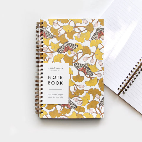 Notebook, Spiral Bound Ginkgo & Tiger Moth