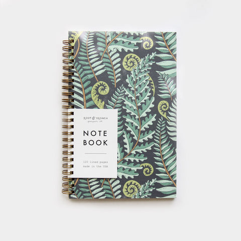 Notebook, Forest Fern Spiral w Lined Pages