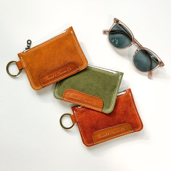 Coin Pouch, Suede Rust Red