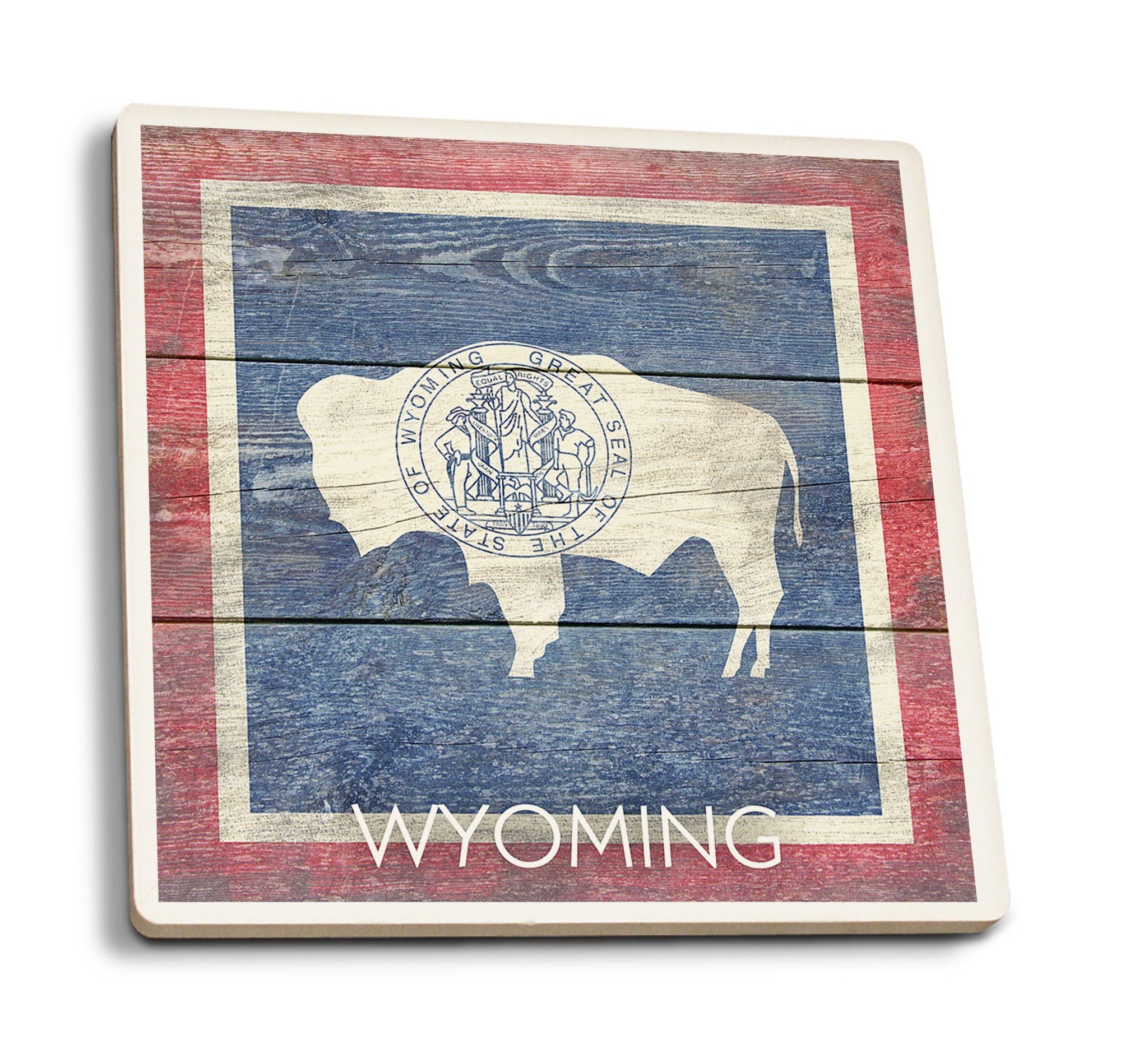Ceramic Coaster, Rustic Wyoming Flag