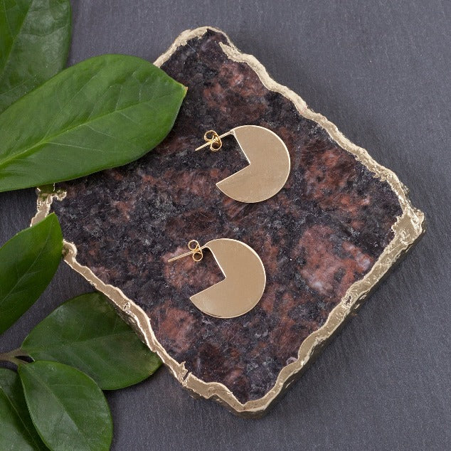Earrings, 3/4 Circle Studs Brass