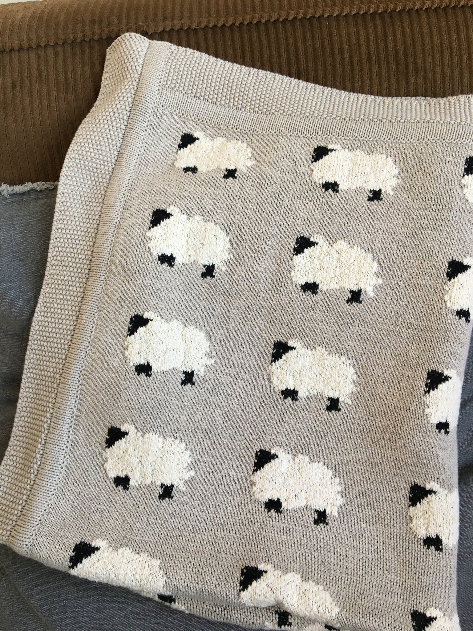 Cotton Knit Baby Blanket Sheep
