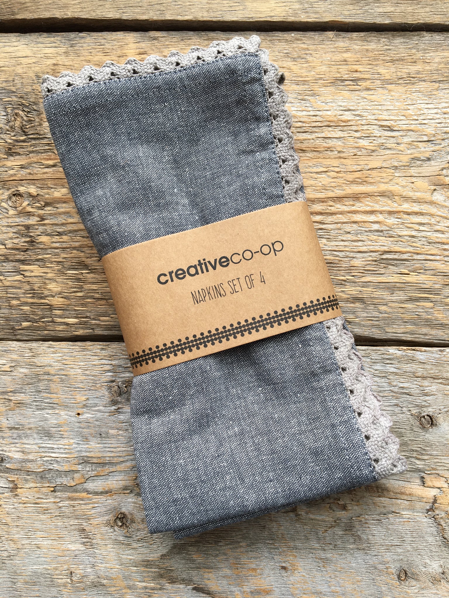 Napkin Set of 4, Charcoal & Lace