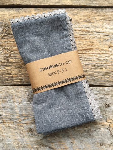 Napkin Set of 4, Charcoal & Lace