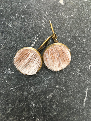 Earrings, Cowhide Brown & White