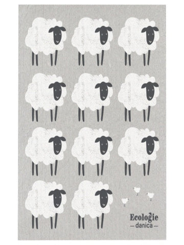 Sheep on Grey Swedish Dishcloth