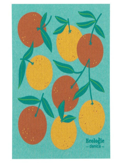 Oranges on Teal Swedish Dishcloth