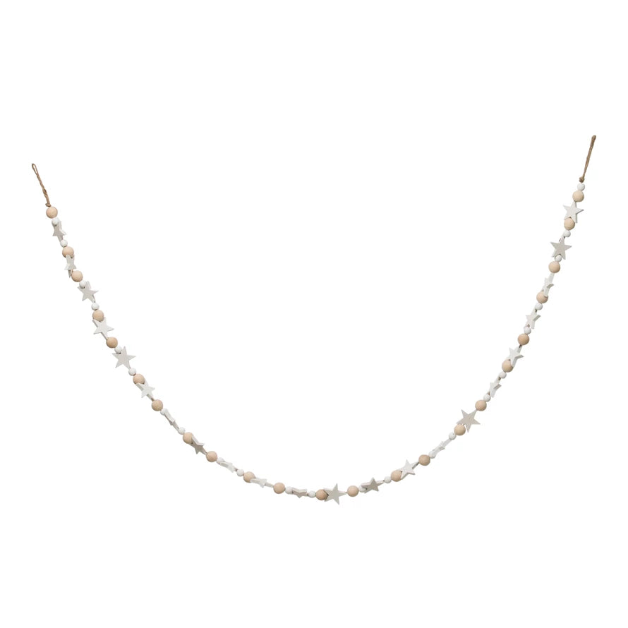 Garland, White Paulownia Wood Bead & Star