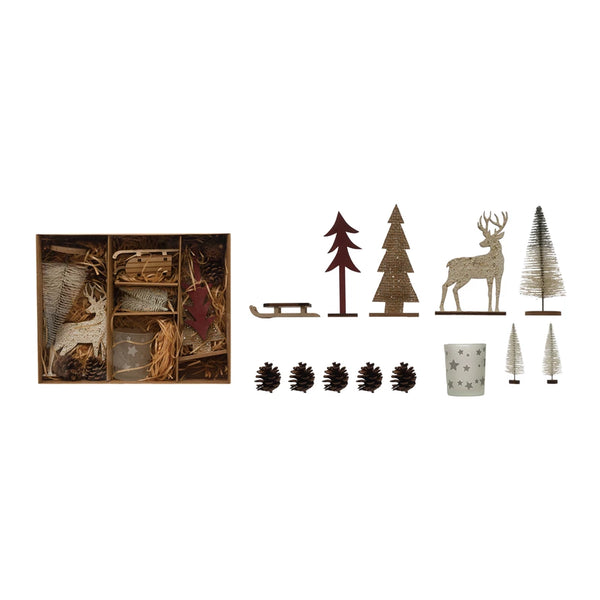 Candle Garden Kit, Pincones & Wood Figures Set of 13